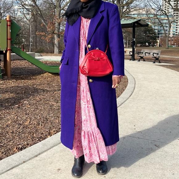 Vintage London Fog Purple knee-length Single Breast Coat Size 8-M 100% Wool - Picture 2 of 15